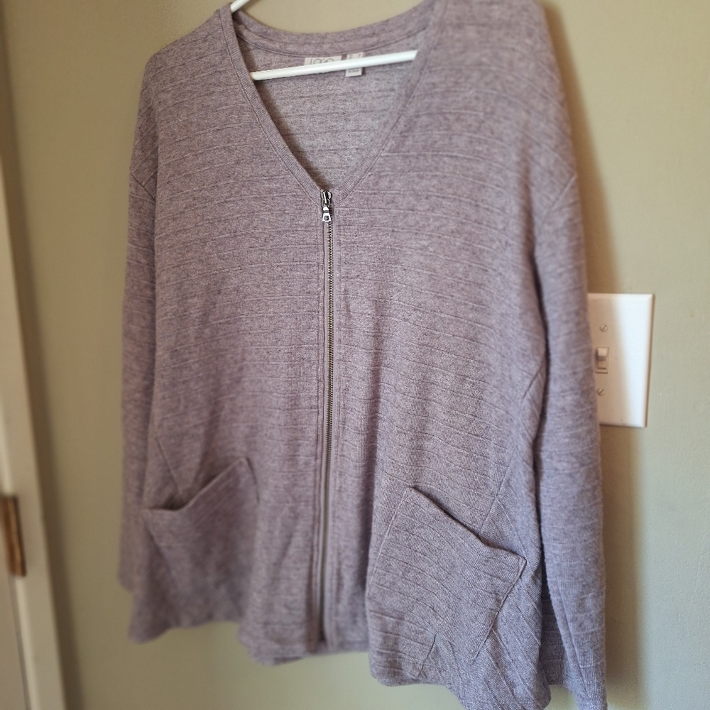 LOGO Soft Purple Cozy V-Neck Zip-Up Ribbed Sweater Jacket M